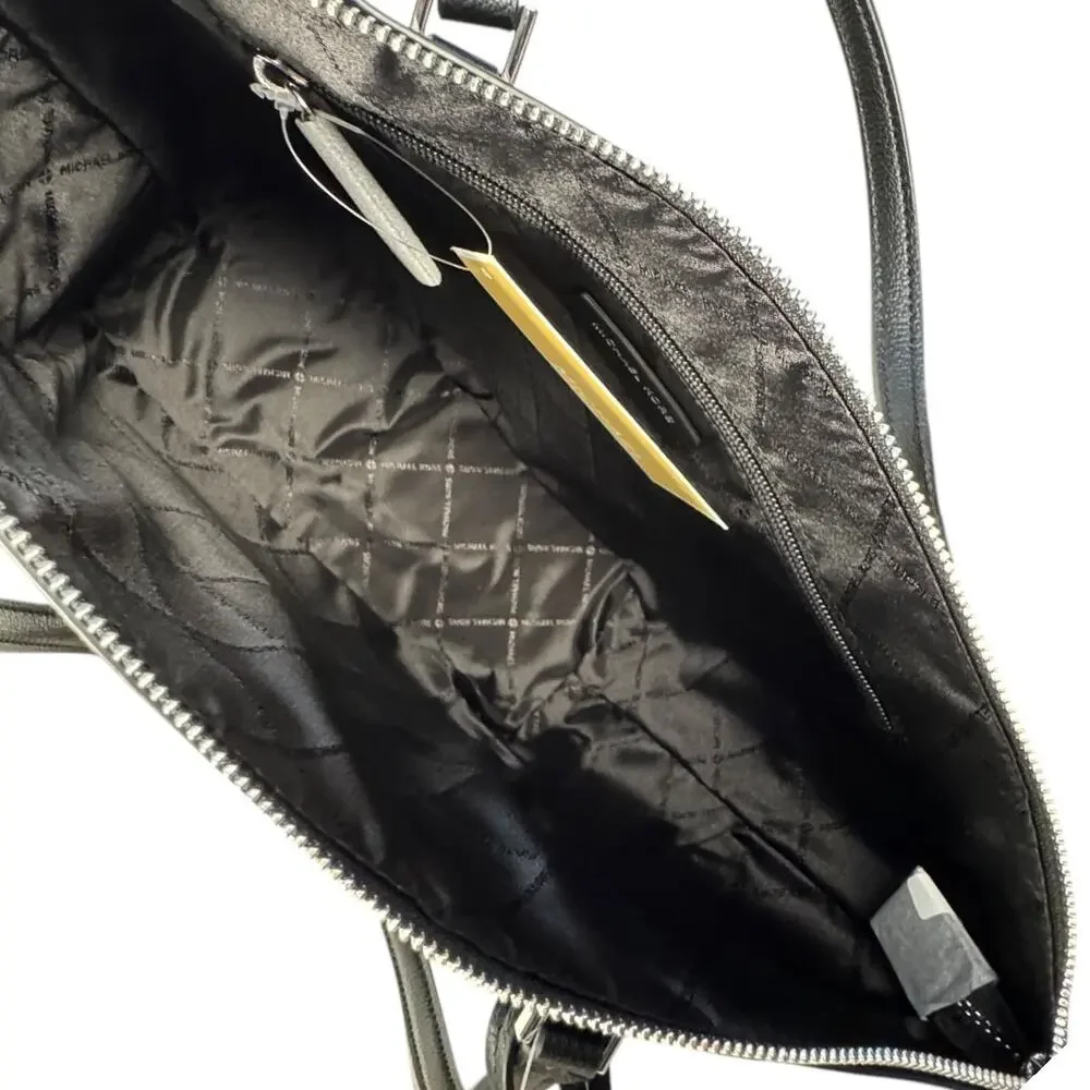 Michael Kors Charlotte Signature Logo Tote Bag Large Black Leather Zip‎ Top NWT
